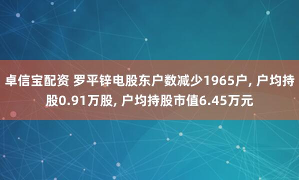 卓信宝配资 罗平锌电股东户数减少1965户, 户均持股0.91万股, 户均持股市值6.45万元