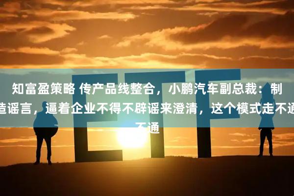 知富盈策略 传产品线整合，小鹏汽车副总裁：制造谣言，逼着企业不得不辟谣来澄清，这个模式走不通