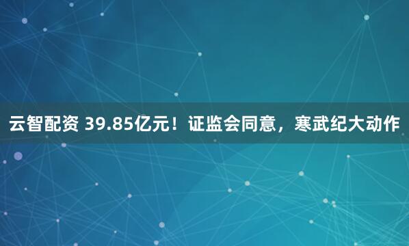 云智配资 39.85亿元！证监会同意，寒武纪大动作
